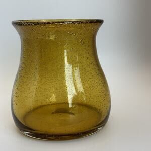 Amber Hand Blown Bubble Glass Candle‎ Holder Vase 4.25” In MCM Decor